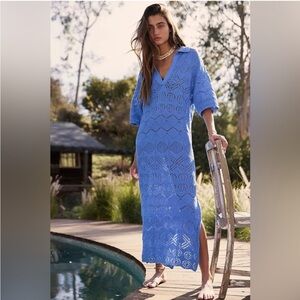 Free People Blue Crochet Maxi Dress